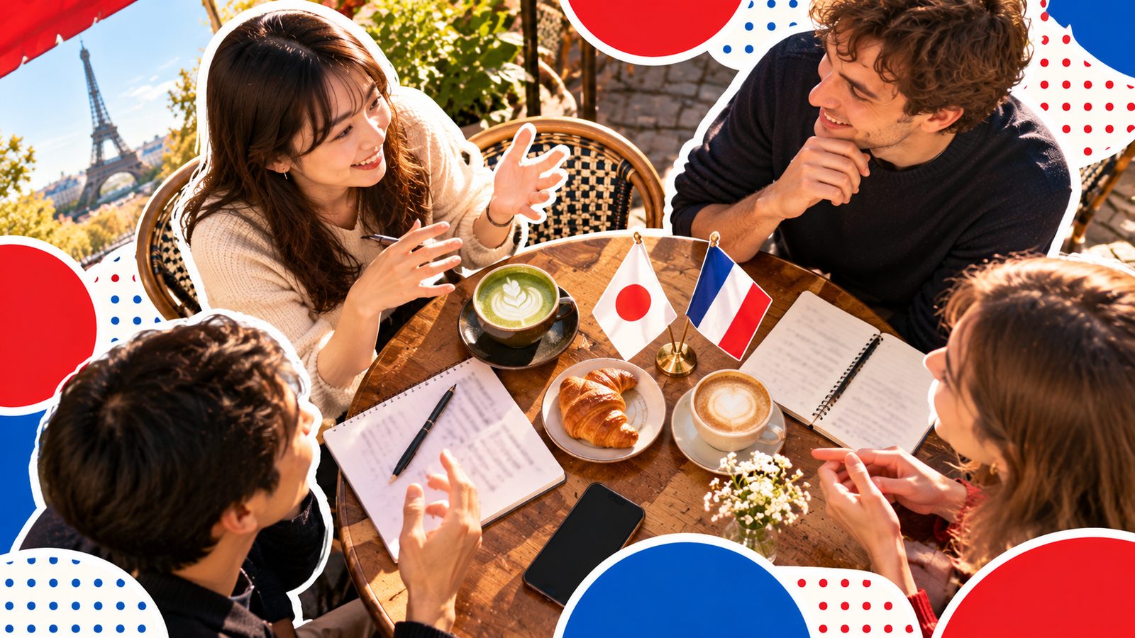 Une table de conversation franco-japonaise dans un café parisien