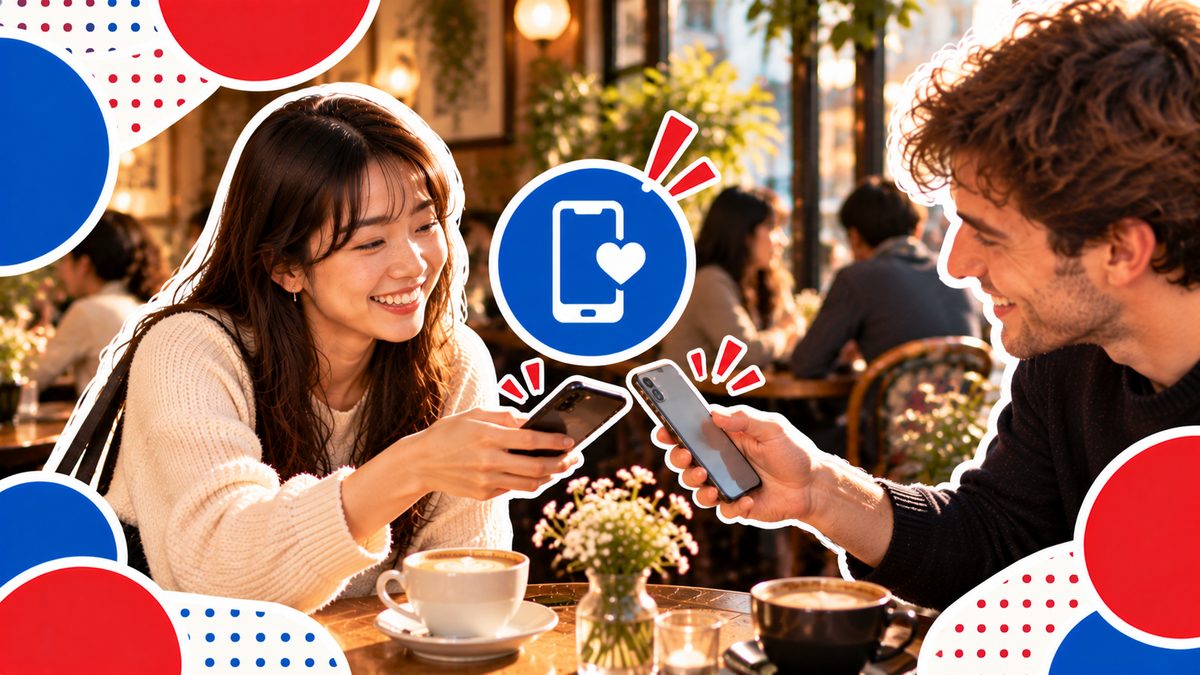 Deux personnes échangent leurs contacts sur leur téléphone après une conversation