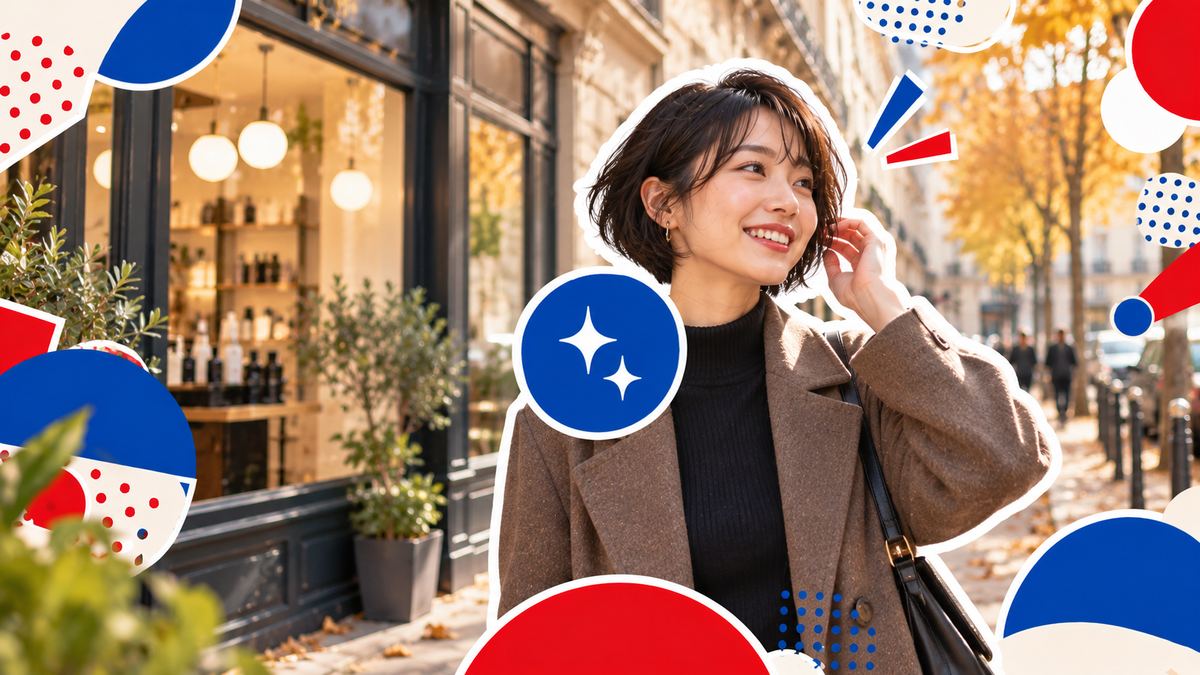 髪を切ったあと、パリの街を笑顔で歩く女性