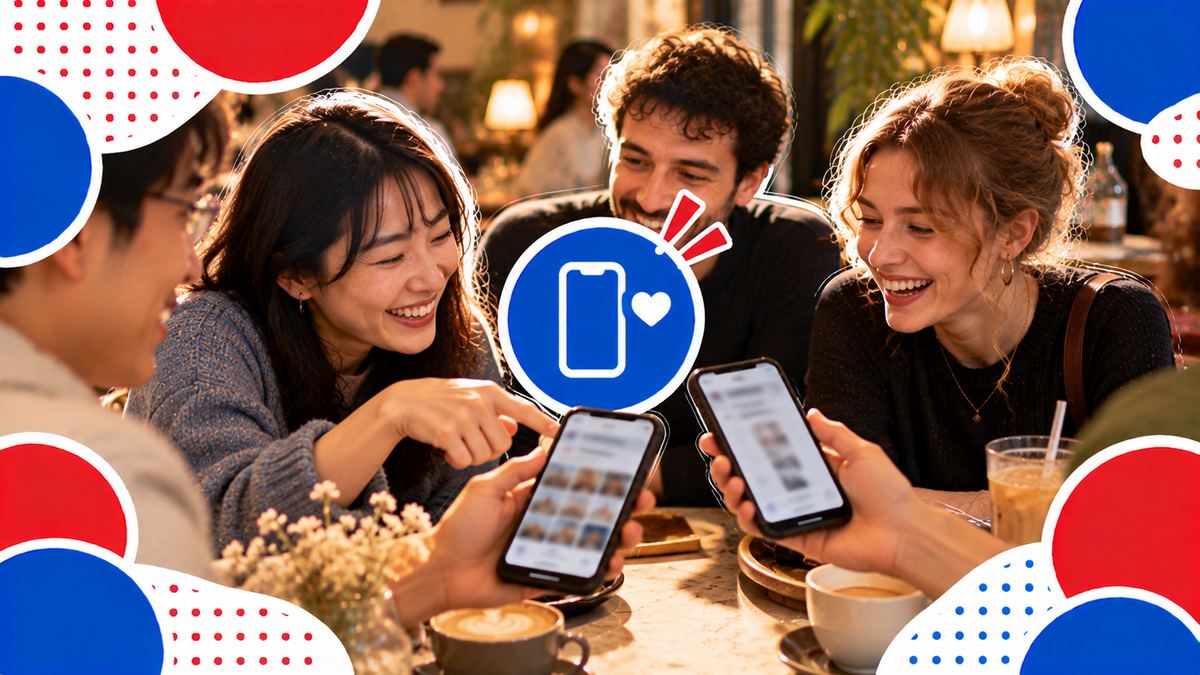 交流会の終わりに、参加者どうしがスマートフォンでSNSのアカウントを交換する様子