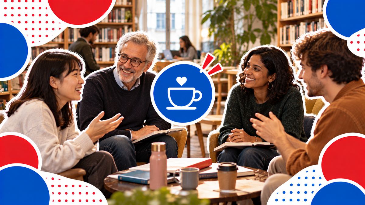授業のあと、カフェでフランス人と日本人がフランス語で話す様子