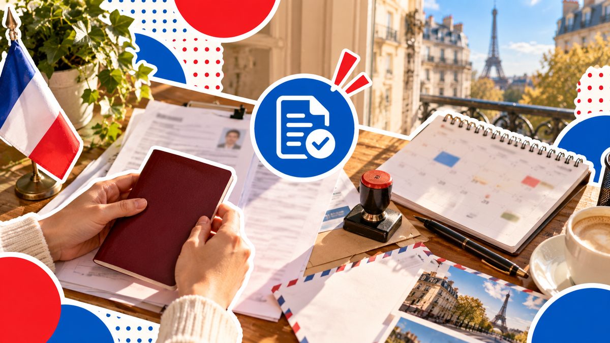 パスポートとビザの書類、フランスでの就労準備のイメージ